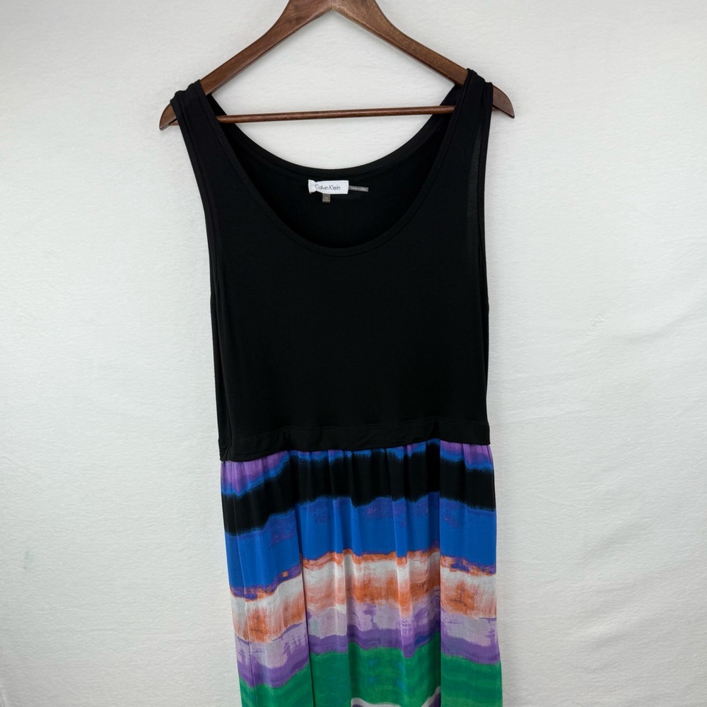 Calvin Klein Black/Colorful Striped Sleeveless Maxi Dress Size 1X